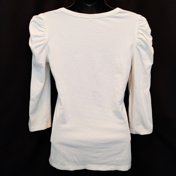 Cream 3/4 Sleeve Top with Gathered Sleeve Details - Picture 2 of 6